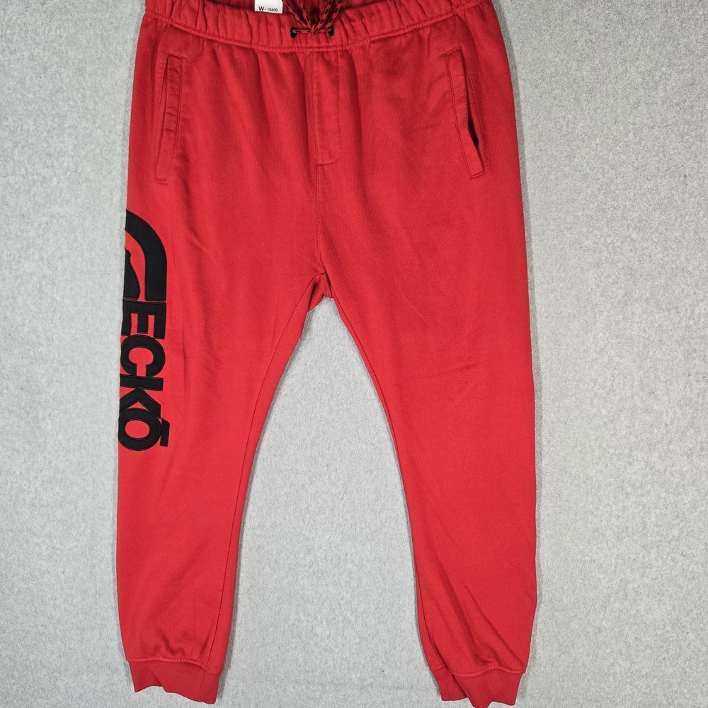 Ecko Unltd Men Activewear Pants XL Red Sweatpants Graphic Fleece Logo Jogger